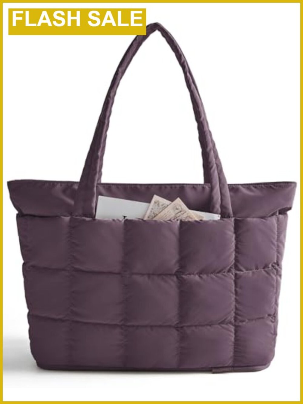 Expandable Puffer Work Tote, Water-Resistant Nylon Laptop Bag, Travel Carry-On